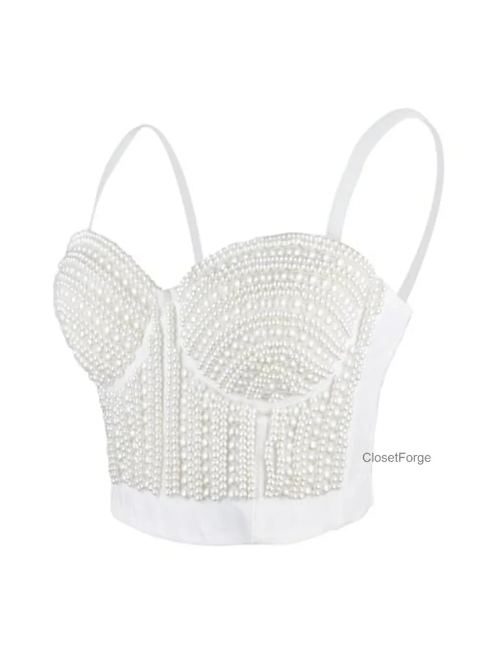 Pearls Beaded Bustier Crop Top Corset Bra White